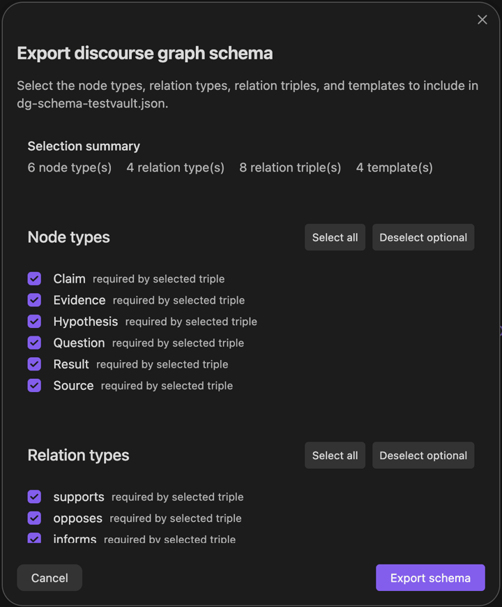 Exporting a schema