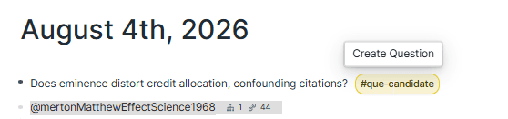 Promoting a candidate question to a QUE node